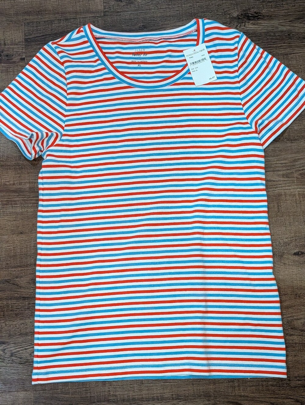 J. Crew Women's XL Short-Sleeve Stripe Tee in White, Red & Blue